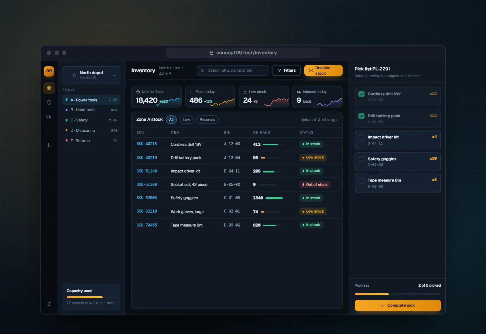 Concept visual for Warehouse control system