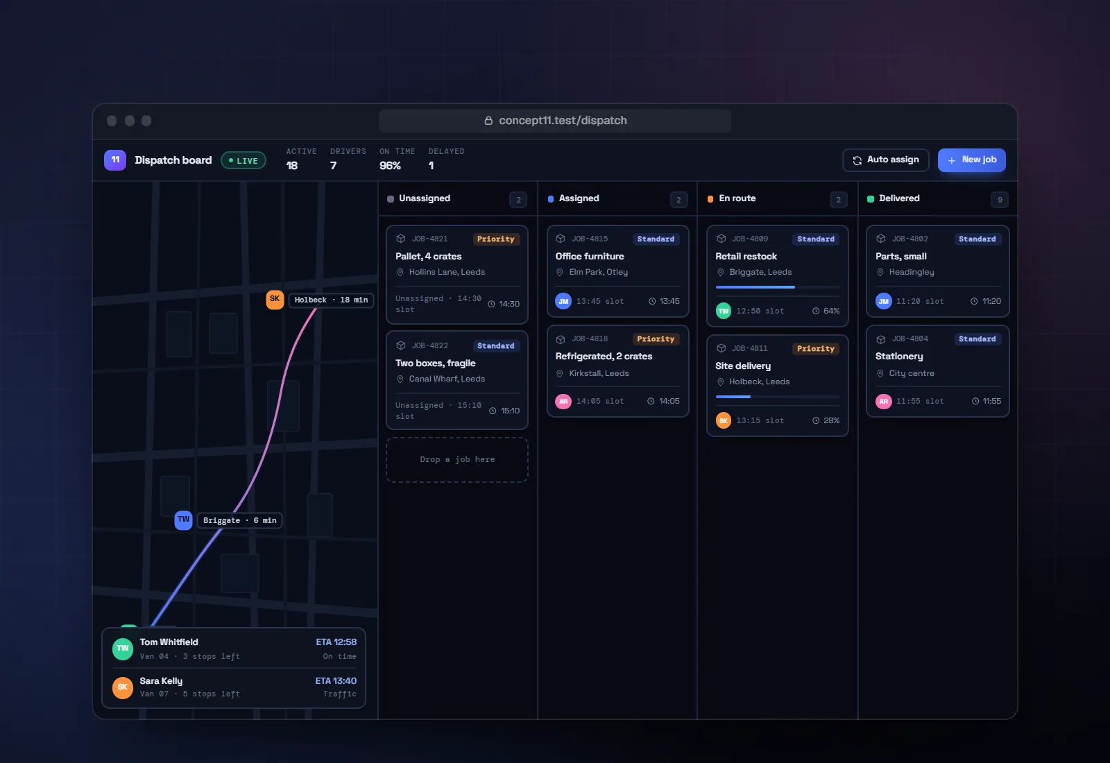 Concept visual for Logistics dispatch board