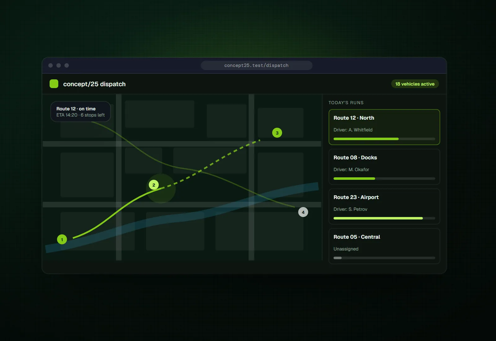 Concept visual for Fleet dispatch dashboard