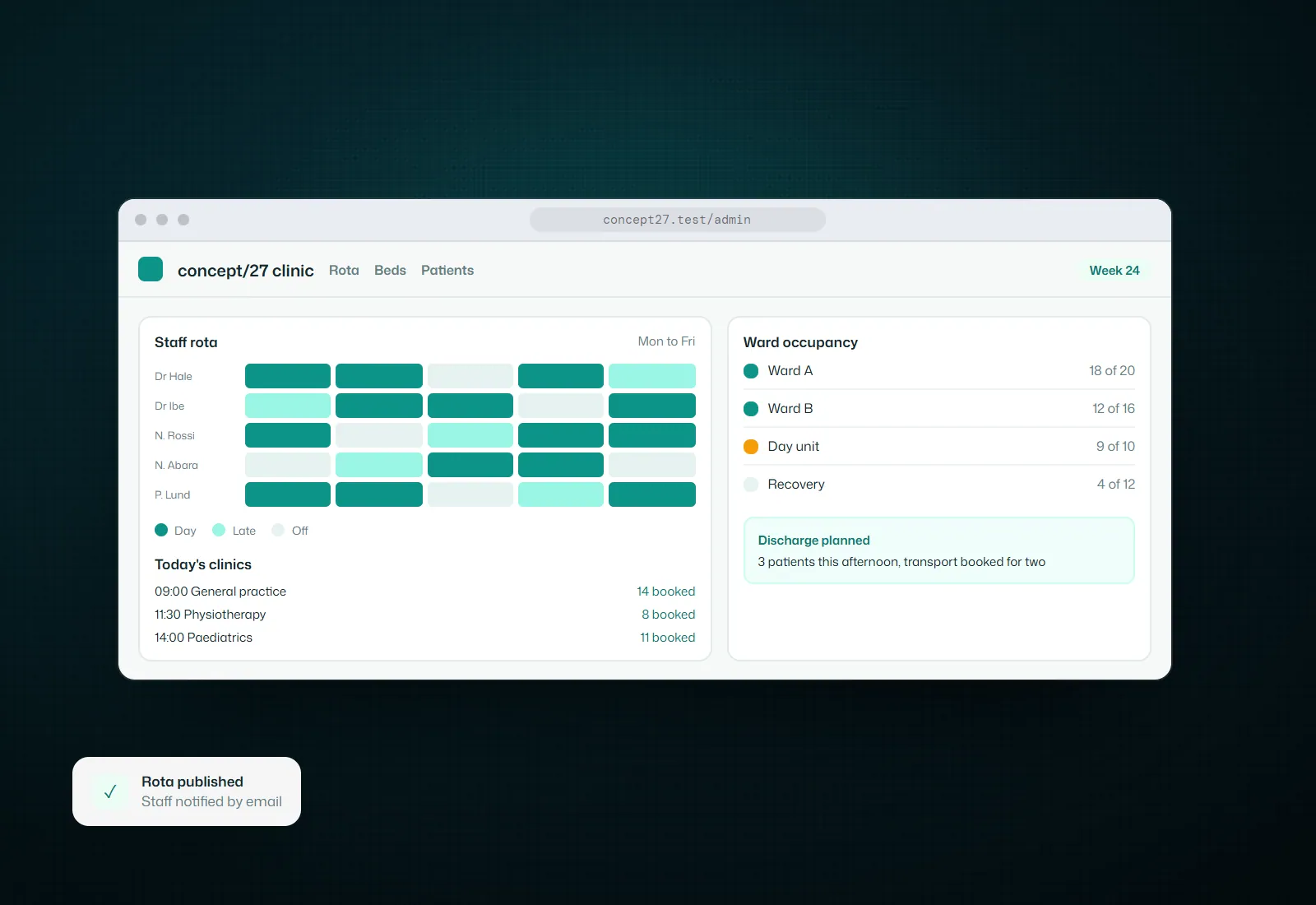Concept visual for Clinic admin system