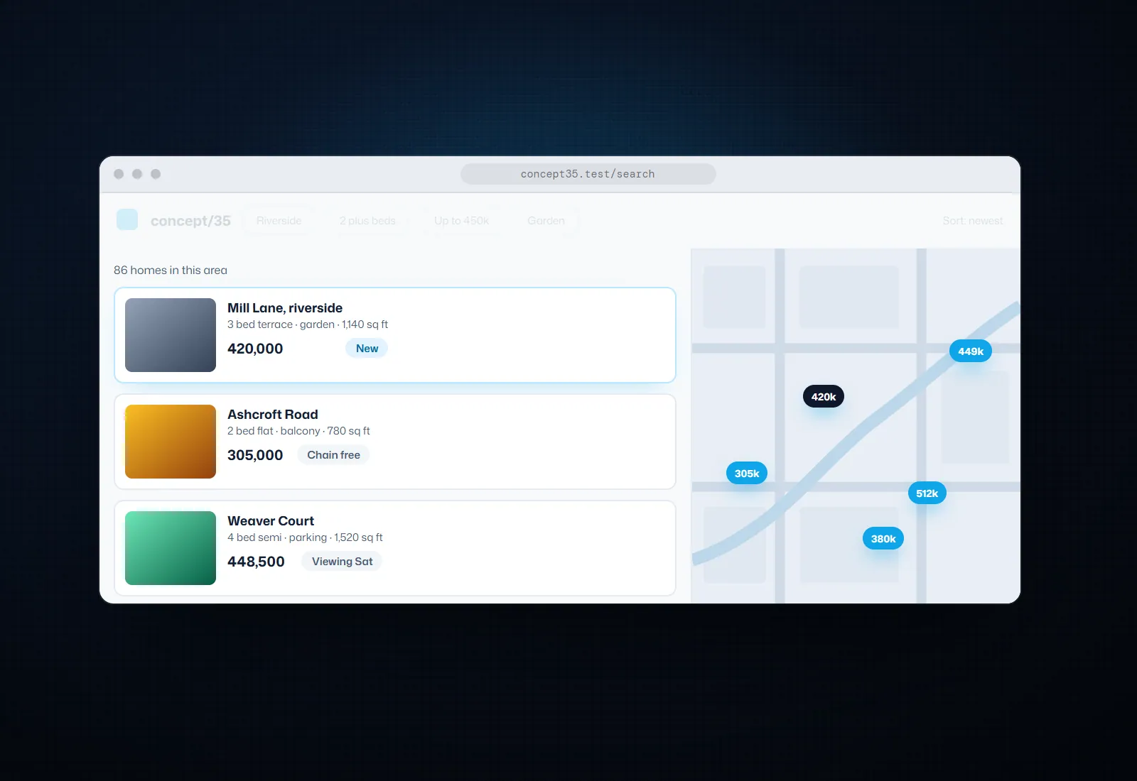 Concept visual for Property listings portal