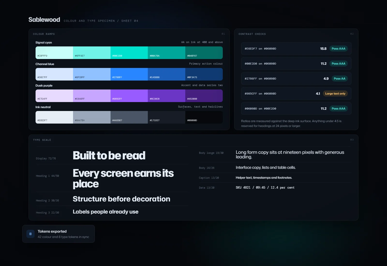 Concept visual for Colour and type specimen sheet