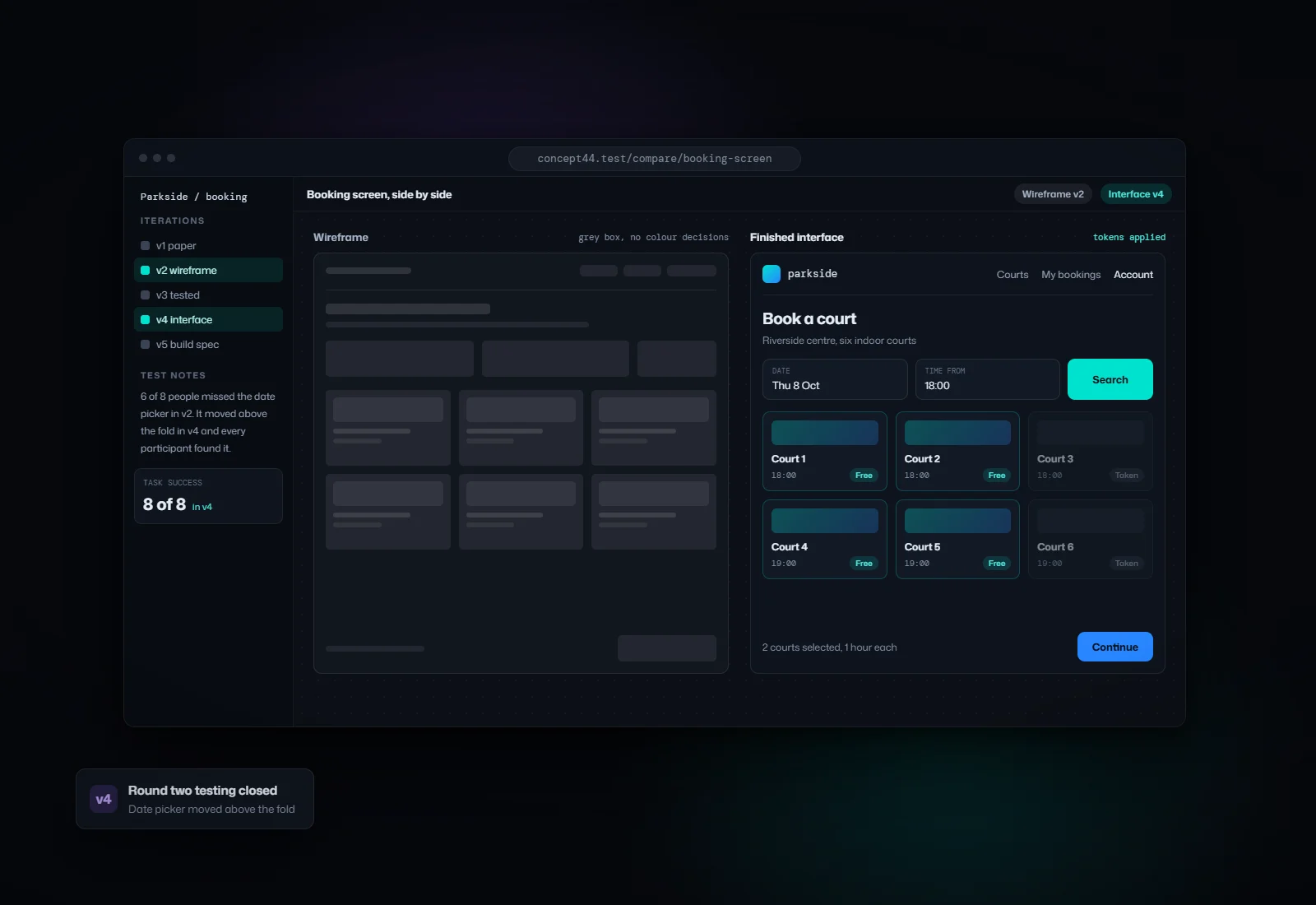 Concept visual for Wireframe to finished interface comparison
