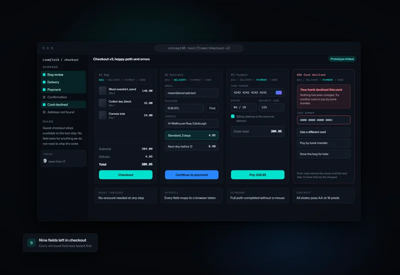 Concept project: Checkout flow screens and error states