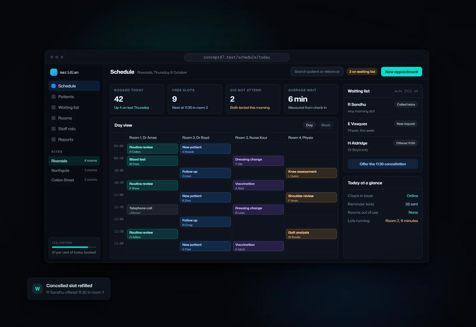 Concept visual for Appointment booking system for a multi site clinic