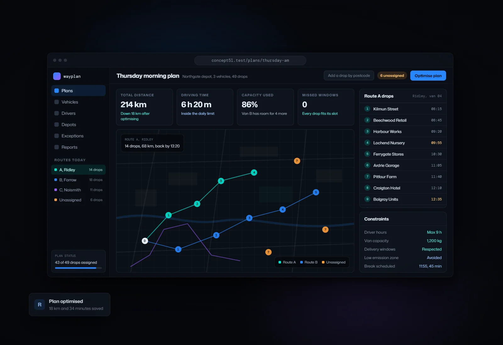Concept visual for Logistics routing and drop planning tool