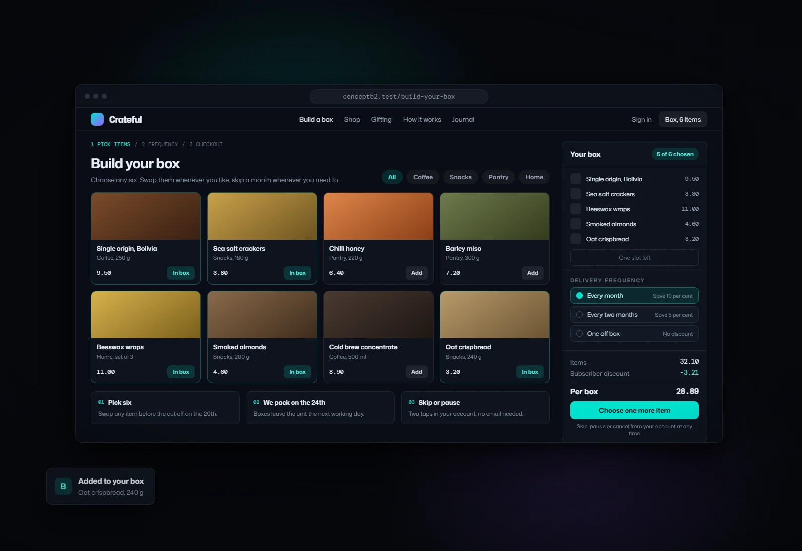 Concept visual for Subscription box store with a flexible plan builder