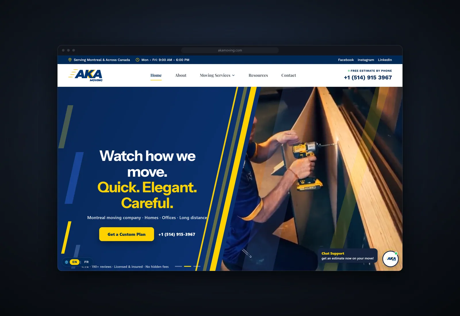 Screenshot of the AKA Moving website