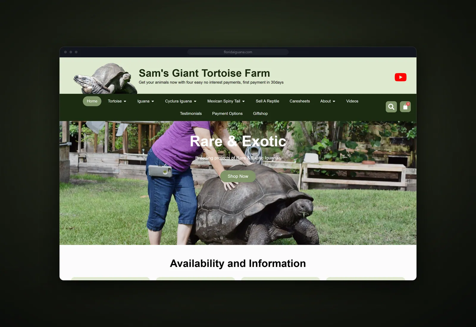 Screenshot of the Florida Iguana website