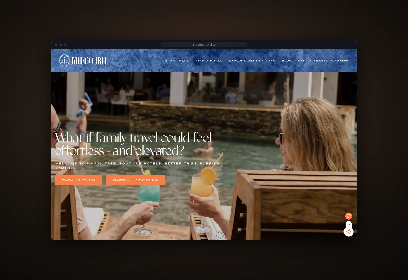 Screenshot of the Mango Tree Travel website