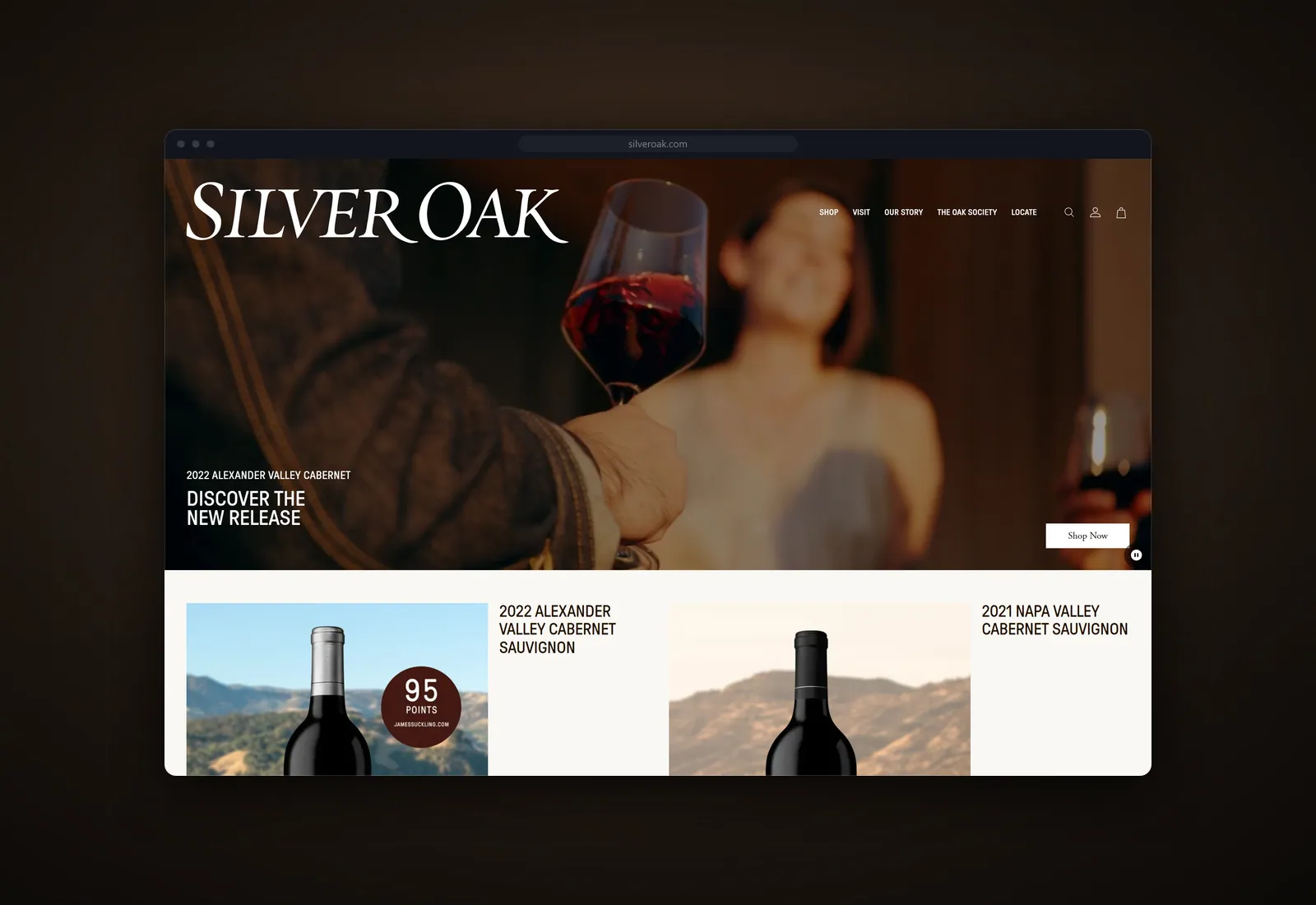 Screenshot of the Silver Oak website