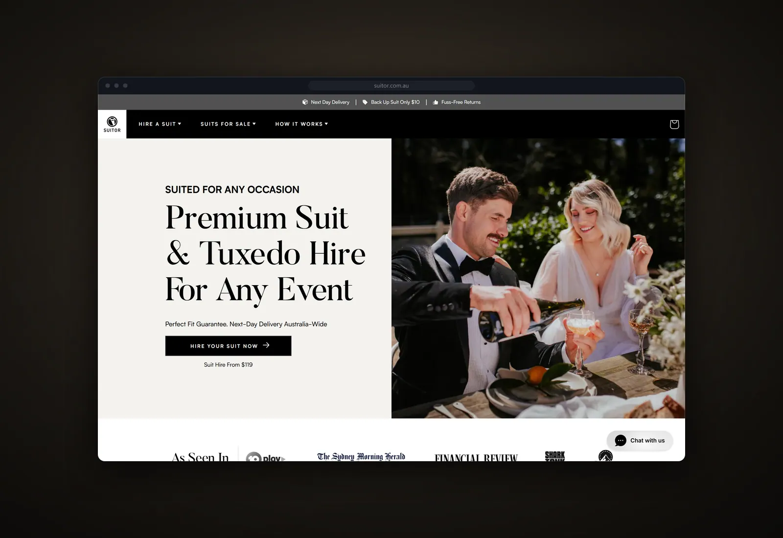 Screenshot of the Suitor website